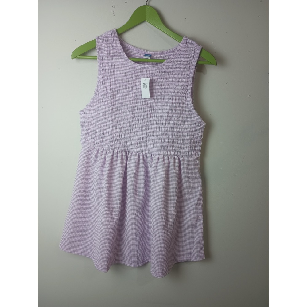 Old Navy Maternity Smocked Gingham Babydoll Top Lavender White L 890947-00-1
